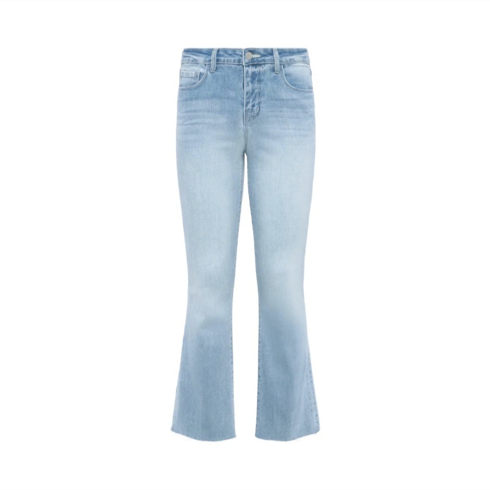L'AGENCE Kendra High Rise Cropped Stretch Flare Jeans w/Raw Hem In Dorian. 26